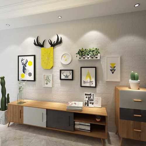 北欧简约创意装饰画相框墙鹿头挂表画框组合客厅餐厅墙面壁挂饰品 - 图0