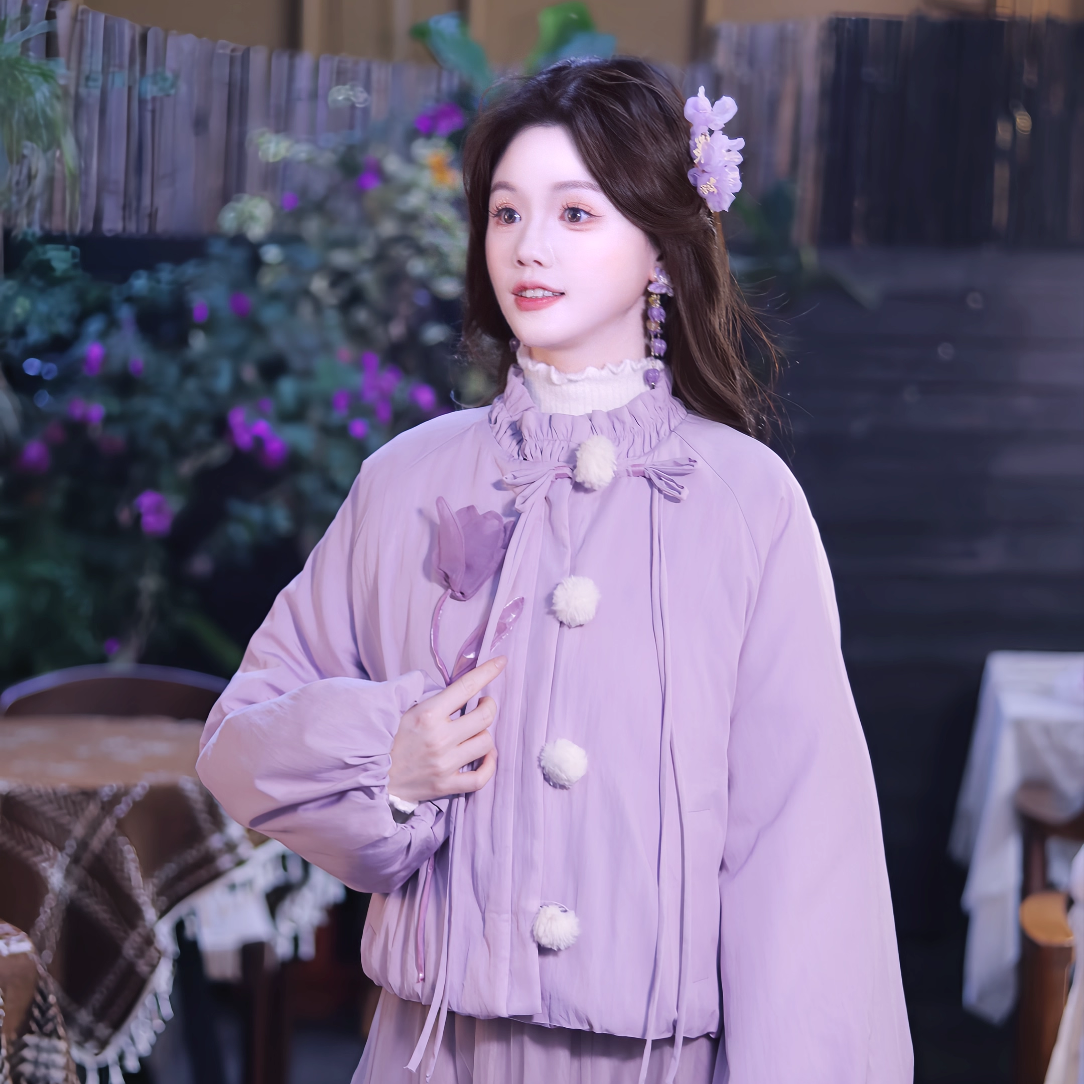 瑶西【紫郁金香】冬季立体毛球郁金香厚外套仙雾紫加绒半身裙套装,淘宝优惠券,粉丝福利购,淘宝优惠卷