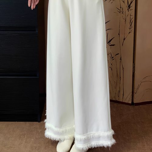 瑶西【京遥】冬季新款宽松加绒保暖花边国风新中式裤子 - 图0