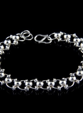 林發银饰99银手链女 民族风时尚 情侣银饰品 R生日礼物送女友手饰