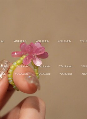 YOUJUclub-花开盛夏~浪漫少女甜美森K系减龄粉色多巴胺串珠戒指女