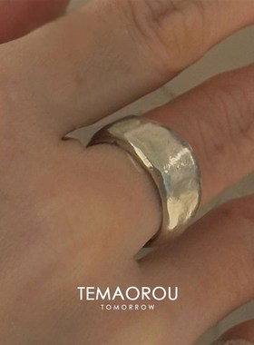 叠戴4件套!韩系大号p爱心刻字戒指女素圈不规则银食指戒宽口尾戒