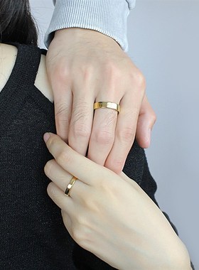 K4钨金首饰情侣戒指对戒情侣款刻字男女J闭环死口金色简约时尚潮