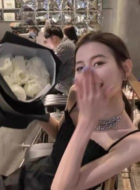 吾小厉同款小众设计镀银金属球项链海葡萄圆珠链双层链条锁骨链女