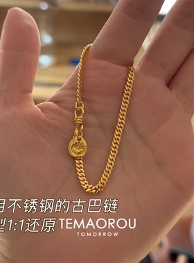 【金运环】vitager中古金色古巴链手链男女款吊坠金元宝旺财手环