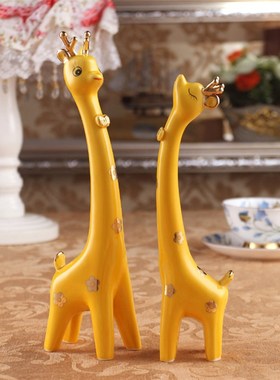 情侣摆件小鹿工艺品客厅酒柜摆设长D颈鹿陶瓷家居房间装饰品少女