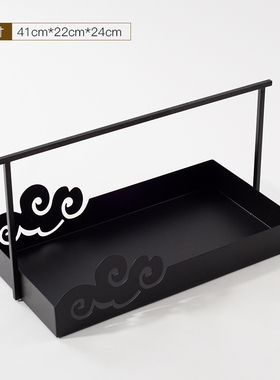 新中式创意铁艺i金属收纳托盘装饰架摆件样板房客厅几何提盒装饰