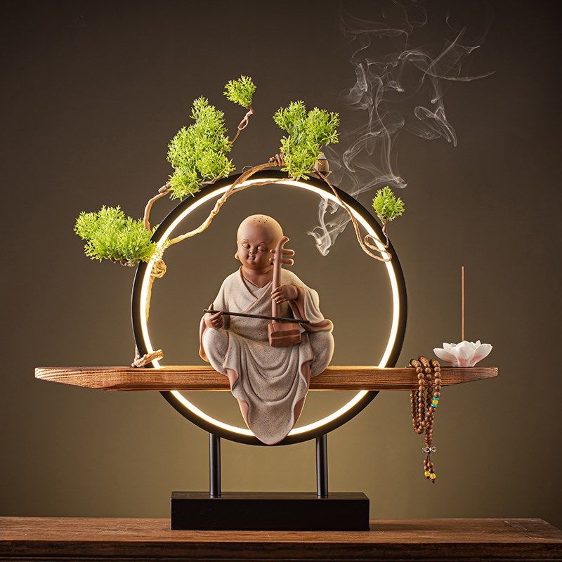 陶瓷小和尚创意摆件灯圈禅意人物小沙弥客厅玄关办公桌茶桌装饰品,淘宝优惠券,粉丝福利购,淘宝优惠卷