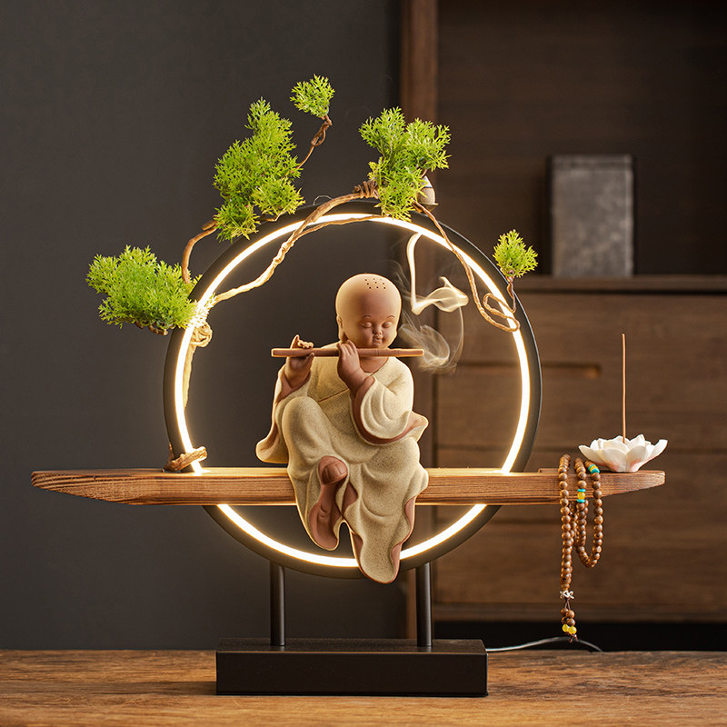 陶瓷小和尚创意摆件灯圈禅意人物小沙弥客厅玄关办公桌茶桌装饰品,淘宝优惠券,粉丝福利购,淘宝优惠卷