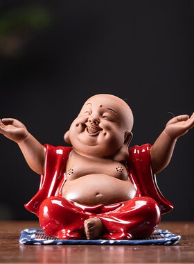 新中式陶瓷招财弥勒n线香托家居客厅茶几人物大肚笑佛茶宠桌面摆