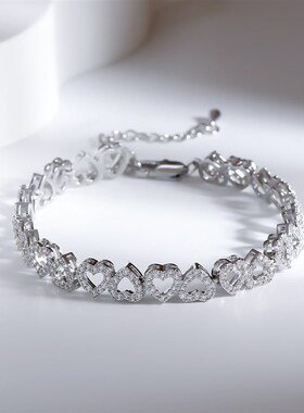 女生高级镶钻满钻手链简约时尚轻奢风女满高级O超闪礼物爱心可调