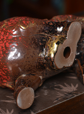 红色陶瓷牛摆件客厅如虹运势礼品