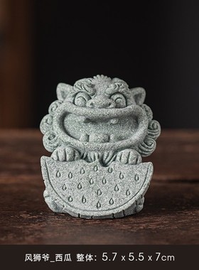 国潮文创狮子一对笑口常s开六六大顺招财家居办公室桌面装饰品礼