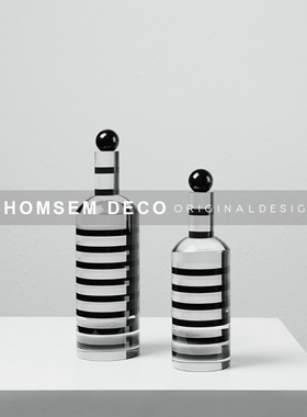 现代简约条纹水晶瓶子装饰摆件样板房间客厅博古T架电视柜轻奢摆