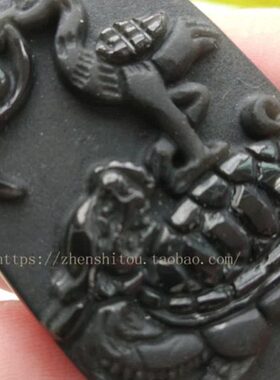 天然黑曜石仙鹤鳌头吊坠十圣黑水晶飞鸟龙龟瑞兽圆牌男女项链挂件