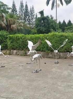 景观草坪不锈钢铸造仙鹤摆件水池酒店大堂雕塑动物艺术品厂家