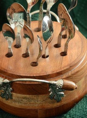 印度进口复古芒果木餐厨摆件新中式厨房别墅O样板间陈设乔迁礼物