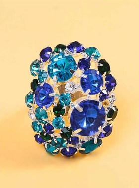 欧美夸张宴会礼服宝石开口戒指A指环女时尚百搭个性夜店演出配饰