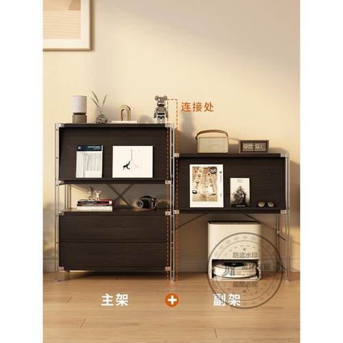 黑色置物架包豪斯风储物架家用扫地机器人收纳柜子客厅落地咖啡柜 - 图2