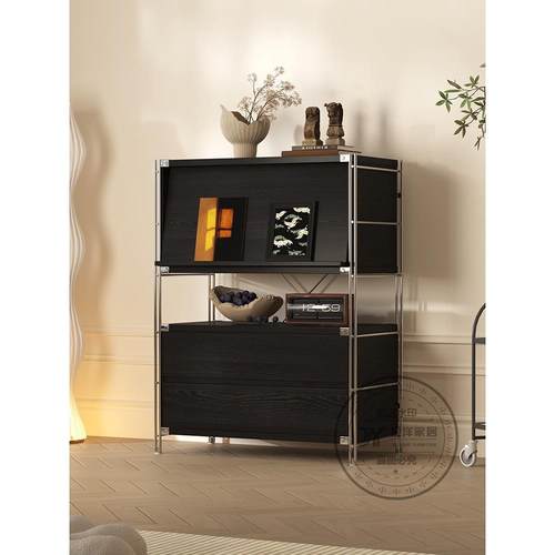 黑色置物架包豪斯风储物架家用扫地机器人收纳柜子客厅落地咖啡柜 - 图0