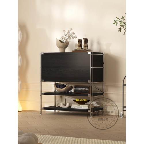 黑色置物架包豪斯风储物架家用扫地机器人收纳柜子客厅落地咖啡柜 - 图1