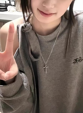 十字架项链情侣ins欧美酷女个性钛钢吊坠毛衣链美式长款嘻哈配饰
