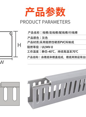PVC明装线槽封口闭口U型阻燃绝缘灰色连齿行配线槽40*50*60*80