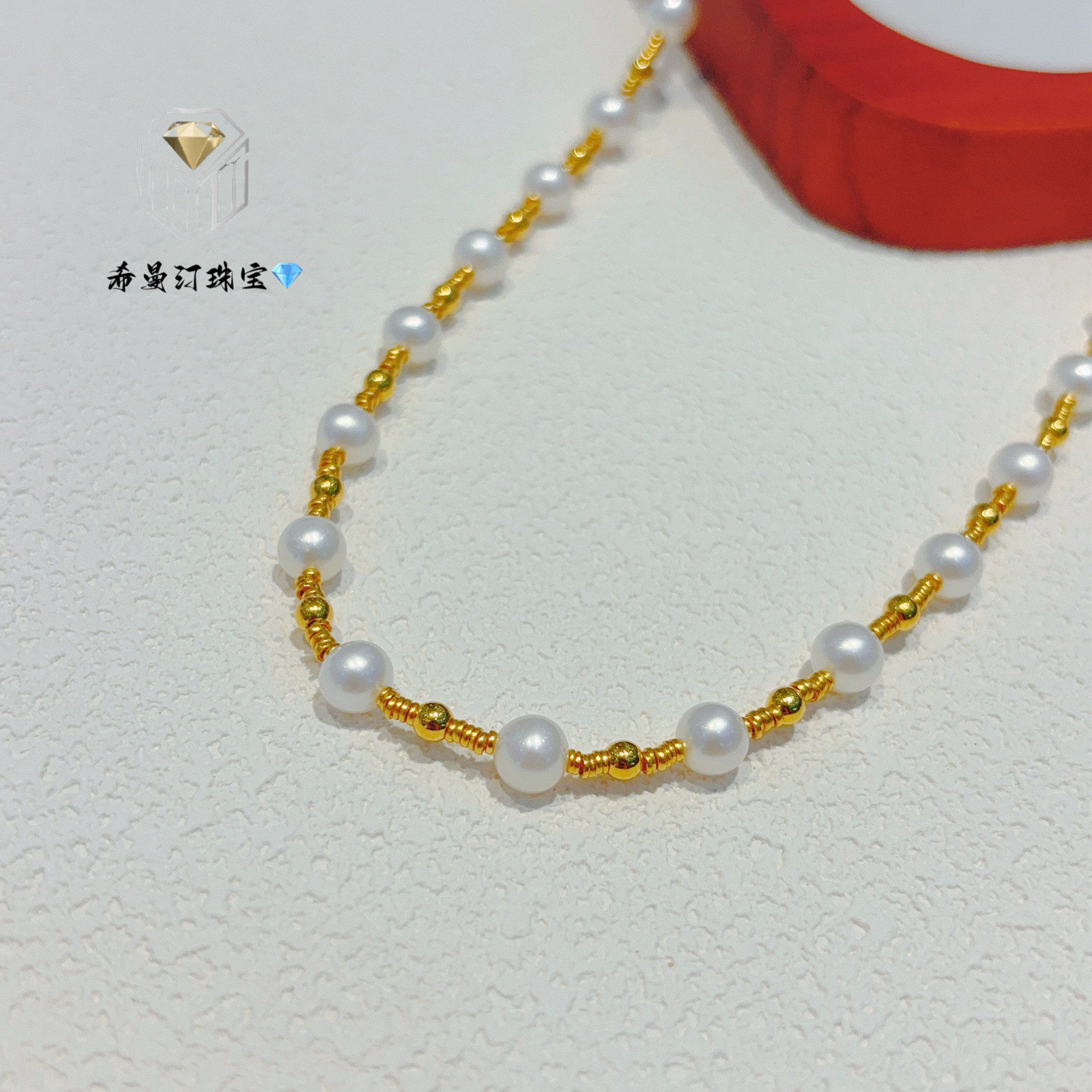 希曼汀足金999转运珠珍珠项链黄金隔片高级感锁骨链生日七夕礼物,淘宝优惠券,粉丝福利购,淘宝优惠卷