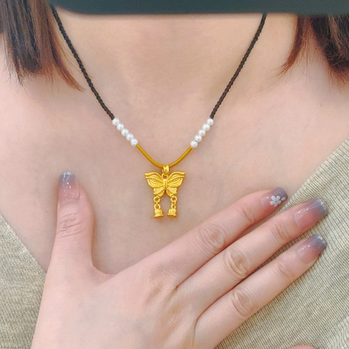 希曼汀黄金蝴蝶吊坠999足金在逃公主编绳珍珠项链生日礼物送女友 - 图2