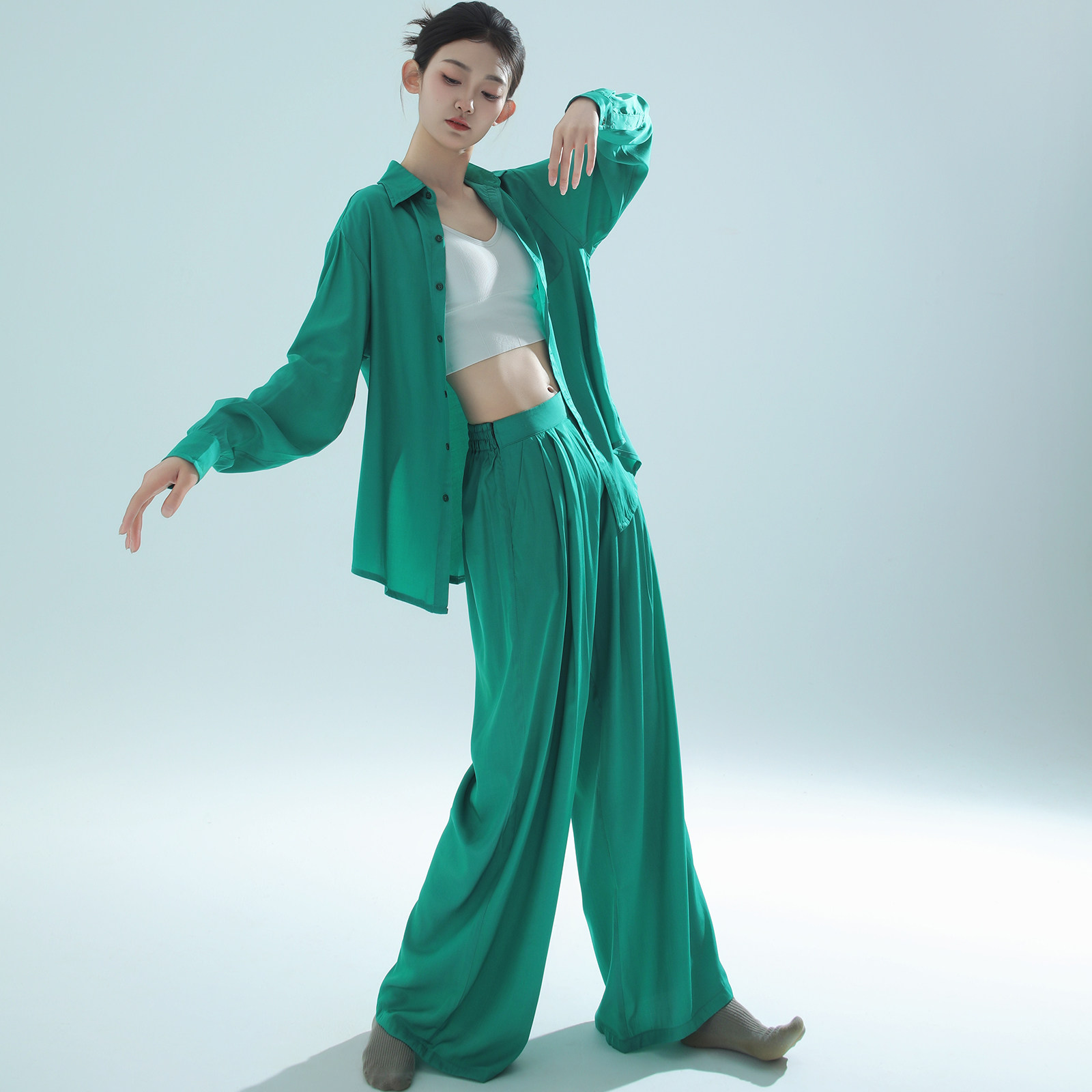 艾舞尔古典舞舞蹈服衬衫长袖上衣套装飘逸显瘦现代舞练功服裤子 - 图1