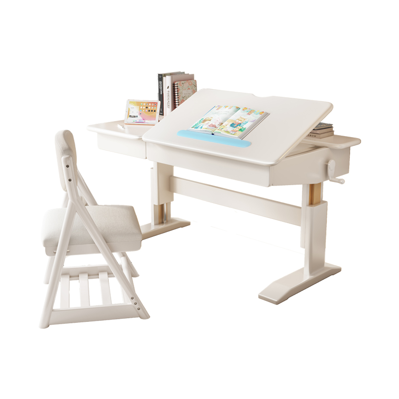 Children's learning simple solid wood desk primary school students' home homework table hand-operated lift table and chair set