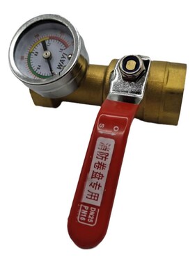 黄铜消防栓末端试水阀门1寸DN25设备装置测压带压力表