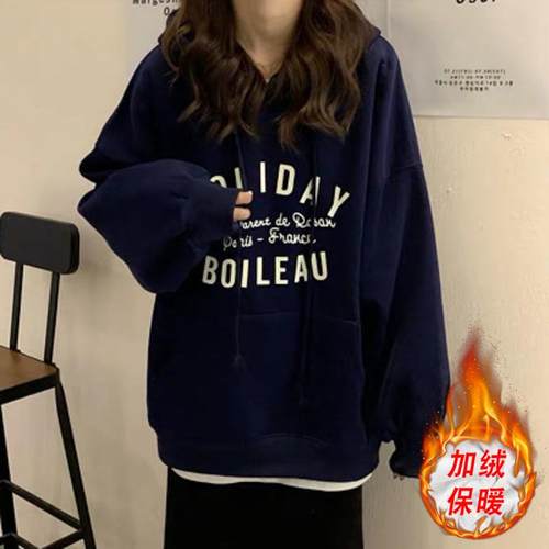 加绒连帽卫衣女ins超火2025秋冬新款宽松韩版潮cec带帽衫网红潮 - 图1