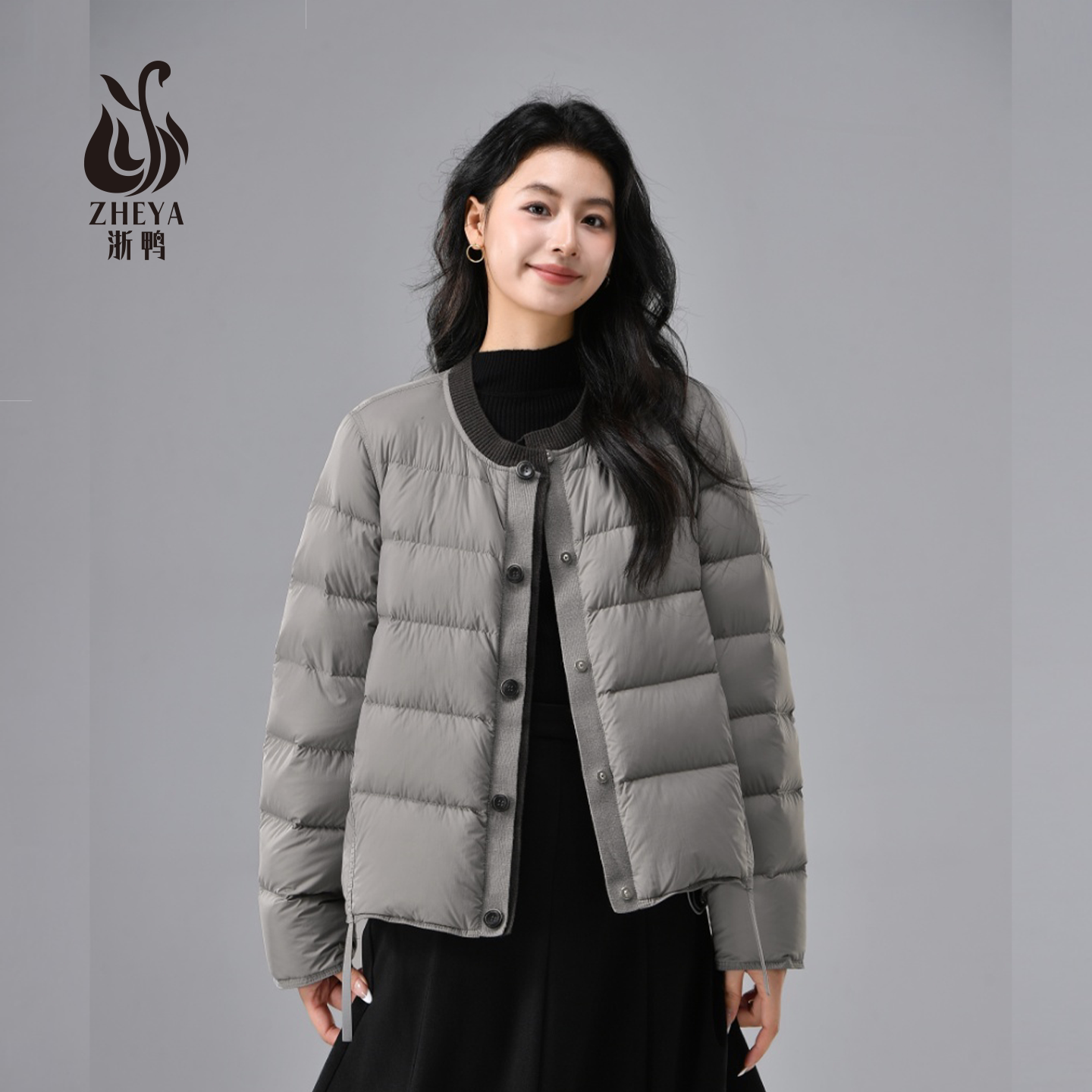 浙鸭90白鸭绒圆领短款羽绒服女2025冬新款宽松保暖设计感小众外套