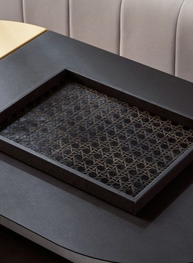 家居高级感意式轻奢风摆件客厅茶几软装饰品长正方形马毛大托盘