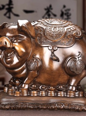 铜猪摆件仿铜色生肖猪福字猪元宝财猪客厅办公室桌面金猪存钱罐大