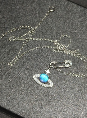 银层闪蝶创意蓝闪土星别针银项链生日礼物创意手工制作首饰成品