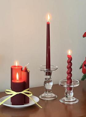 复古红色长杆香薰蜡烛新年家用结婚婚礼烛光晚餐烛台摆件过年装饰