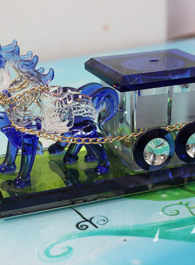 水晶马车拉元宝白菜玻璃保平安招财创意香水座车内装饰品车载