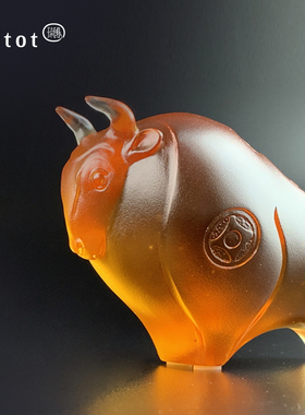 tittot琉园中式琉璃桌面生肖牛摆件 牛势旺 开业乔迁年会伴手送礼