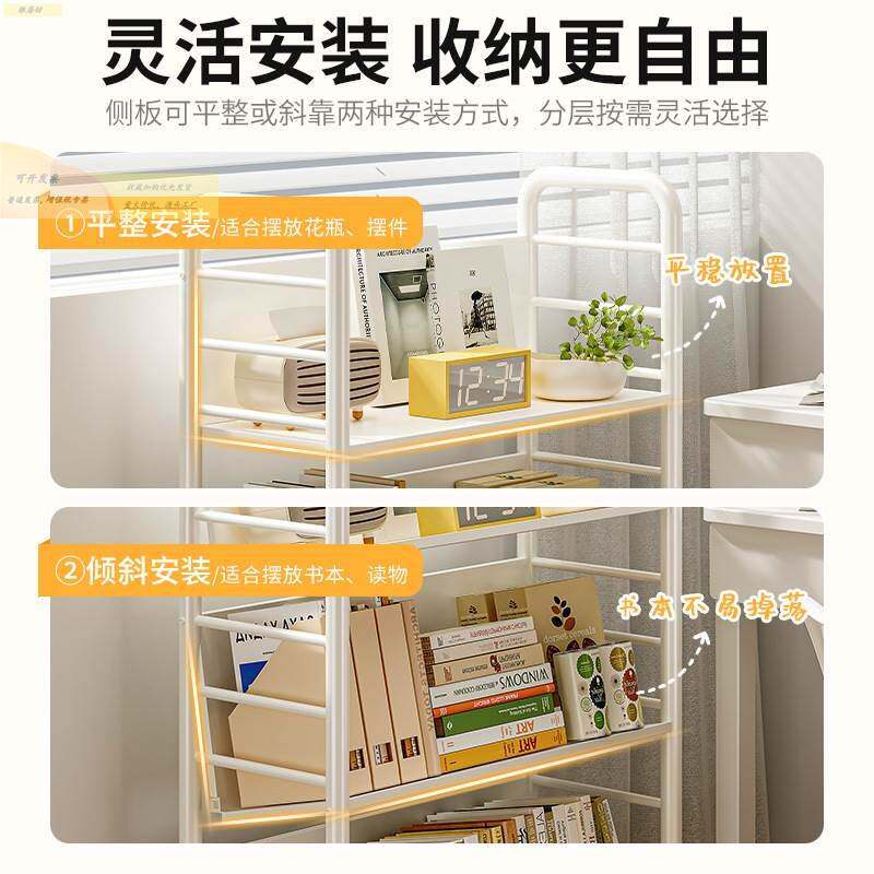 移动小推车置物架书架带轮铁艺架子收纳书桌旁落地可移动家用书柜 - 图0