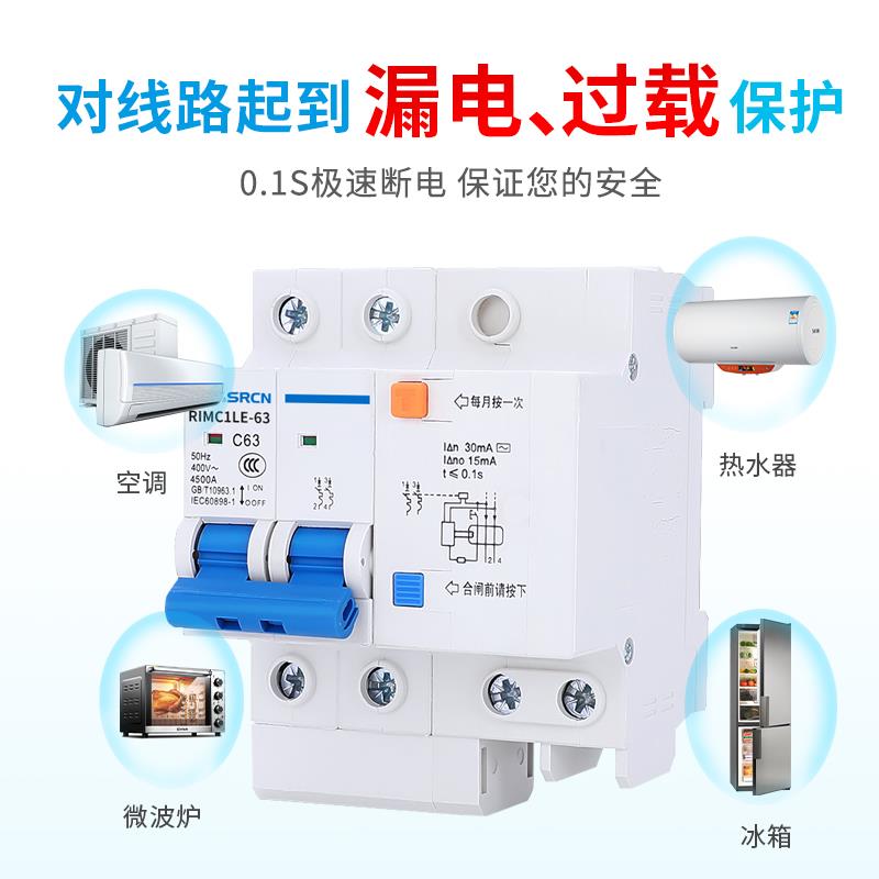 上海人民DZ47LE漏电保护器大孔 220V家用大功率漏保空气开关2P63A - 图1