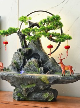 客厅桌面小型流水生财摆件高级感小众办公室玄关水景循环水装饰品