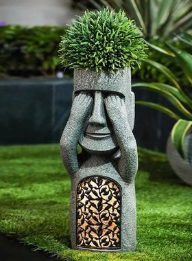 小院装饰摆件树脂复活节岛花盆工艺品花园阳台庭院石头人园林造景