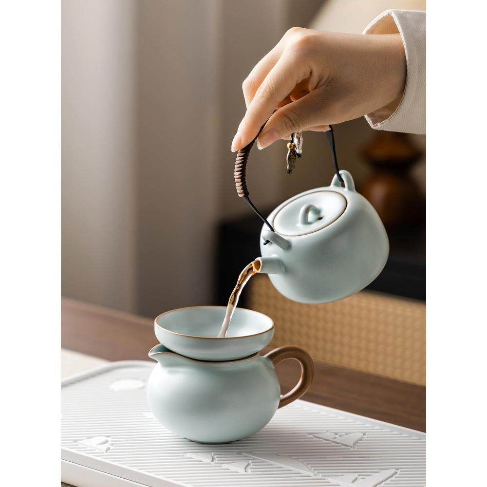 天青汝窑旅行功夫茶具套装便携式户外露营喝茶装备陶瓷泡茶壶茶杯,淘宝优惠券,粉丝福利购,淘宝优惠卷