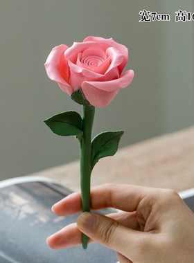 德化手工捏花玫瑰花陶瓷花枝家居摆书桌电视柜博古架茶台摆件中式