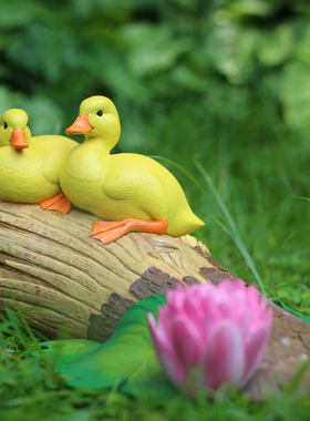 花园装饰 庭院创意水缸鱼池装饰 造景睡莲假山景观浮水鸭子摆件