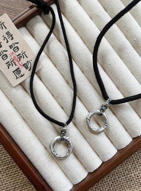 一十七手作 实心足银如鱼得水锦鲤平安扣情侣黑绳项链送七夕礼物