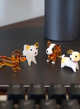 迷你玻璃小狗动物摆件可爱精致手工硝子琉璃装饰工艺品柴犬腊肠狗