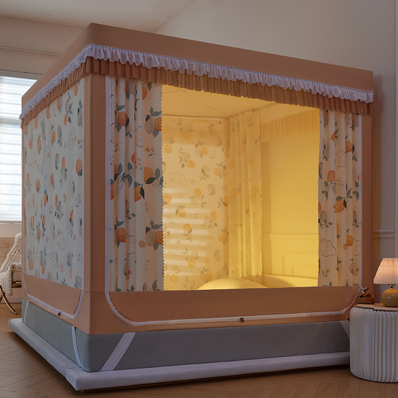 遮光蚊帐双层布帘一体式防防摔全封闭公H主风床幔1.8m床蒙古包家 - 图2